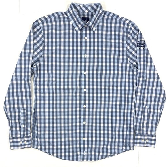 Johnnie-O Mens Performance Shirt Sz Medium Dallas National Golf Club Blue Plaid - Picture 2 of 8
